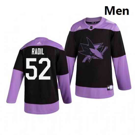 Sharks 52 Lukas Radil Black Purple Hockey Fights Cancer Adidas Jersey